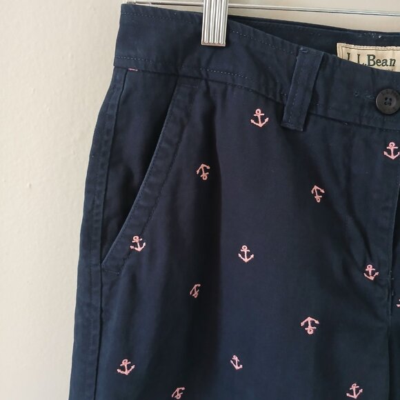 L.L. Bean Women's Favorite Fit Navy Chino Shorts Pink Anchors Size 6 100% Cotton - Picture 5 of 15